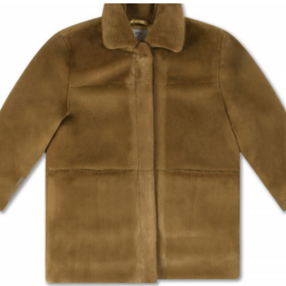 NWT Repose Girls khaki Faux Fur Coat with Snaps, Collar and Pockets